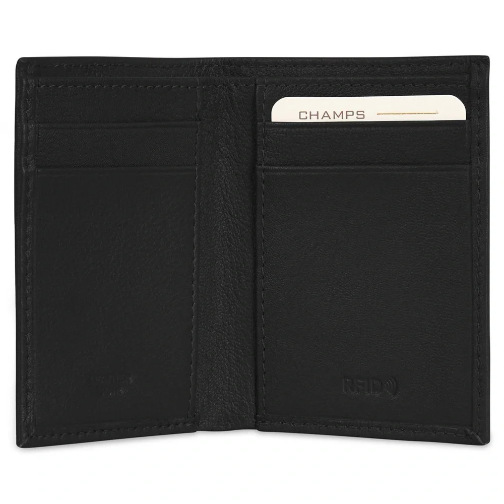 CHAMPS MENS VERTICAL SLIM BIFOLD WALLET BLACK ONYX RFID NWT